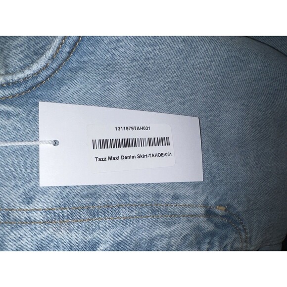 Reformation Skirt Womens 31 Blue Denim Tazz Maxi Raw Hem Modern Festival New - Picture 7 of 10